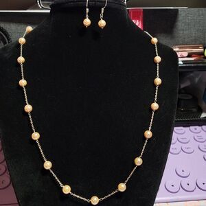 Swarovski Crystal Peach Pearl Sterling Silver Station Necklace & Earrings Set